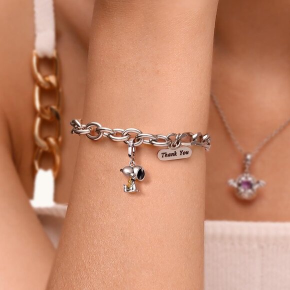 Peanuts Snoopy Sterling Silver Dangle Charm Bracelet for Women Valentine - Picture 5 of 8